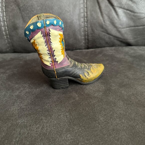 Western Cowboy Boot Figurine Hand-Painted Ceramic Multicolor Decoration - Picture 3 of 6